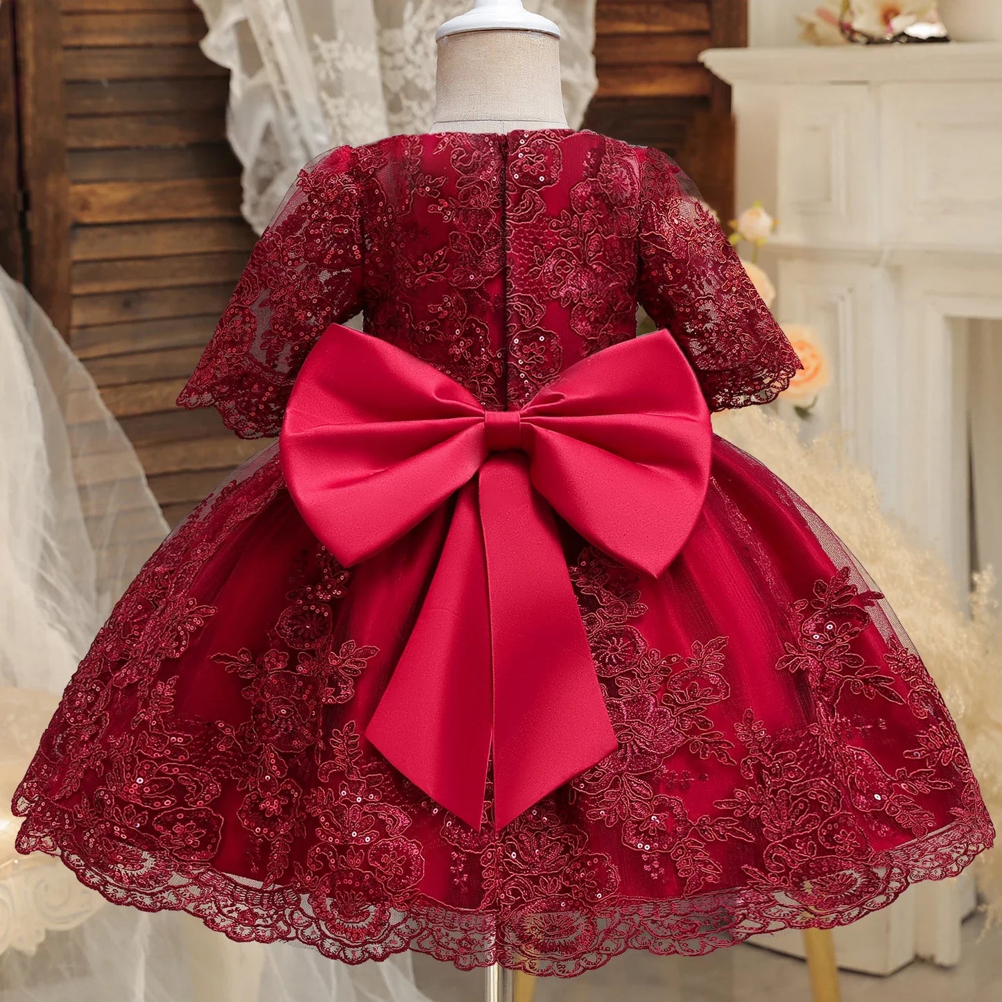 Toddler Kids 1st Birthday Baptism Party Dress for Girl Princess Luxury Embroidery Costume Backless Bow Wedding Gown Baby Dresses