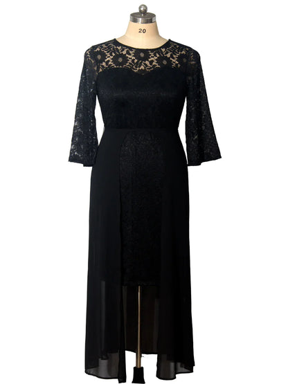 Plus Size Party Dresses for Wedding Guest Women's 2024 Spring Summer Long Sleeve Lace Floral See Through Elegant Bodycon Dress