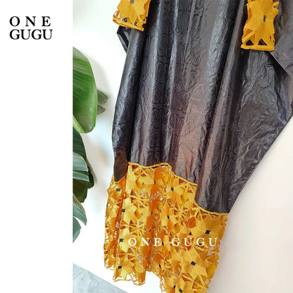 Winter African Bazin Rich Dress With Gold Brode Noble Lady Wedding Party Gown Plus Size Nigerian Dashiki Robe Long Sleeves Dress