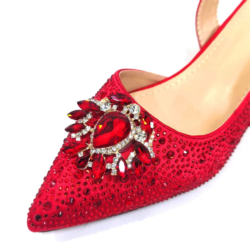 New Arrival Fashion Shoes Matching Bag Set Royal Blue Color Decorated with Crystal Ladies Wedding Party Women High Heel