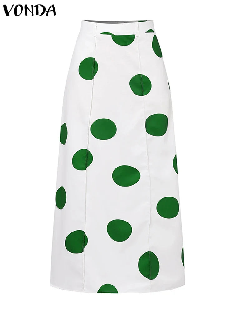 VONDA Party Skirts Women Dot Point Printed Long Skirt 2025 Summer High Waist Casual Loose A-Line Beach Skirts Oversized