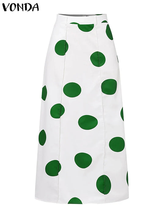 VONDA Party Skirts Women Dot Point Printed Long Skirt 2025 Summer High Waist Casual Loose A-Line Beach Skirts Oversized
