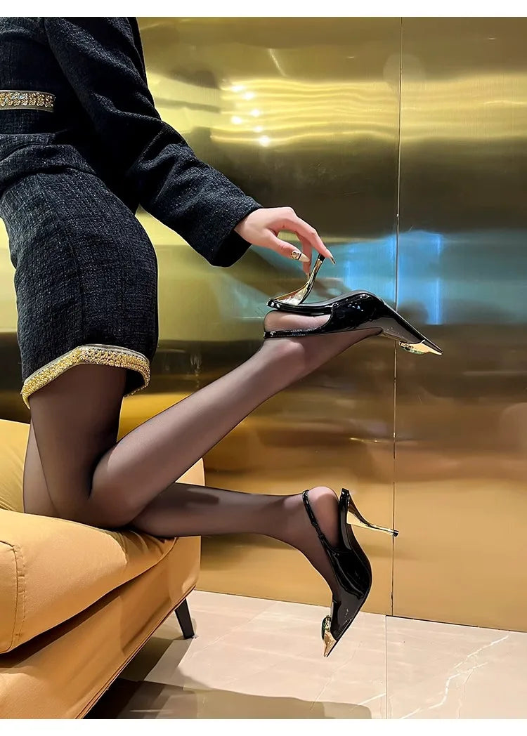 Women's Gem Metal Pointed Temperament High Heels with Sexy Empty Sandals