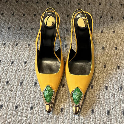 Women's Gem Metal Pointed Temperament High Heels with Sexy Empty Sandals