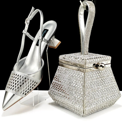 Nigeria Fashion Rhinestone-encrusted Ladies Party Shoes And Special bag High Heels And Dual Purpose Mini Bag Women's Shoes