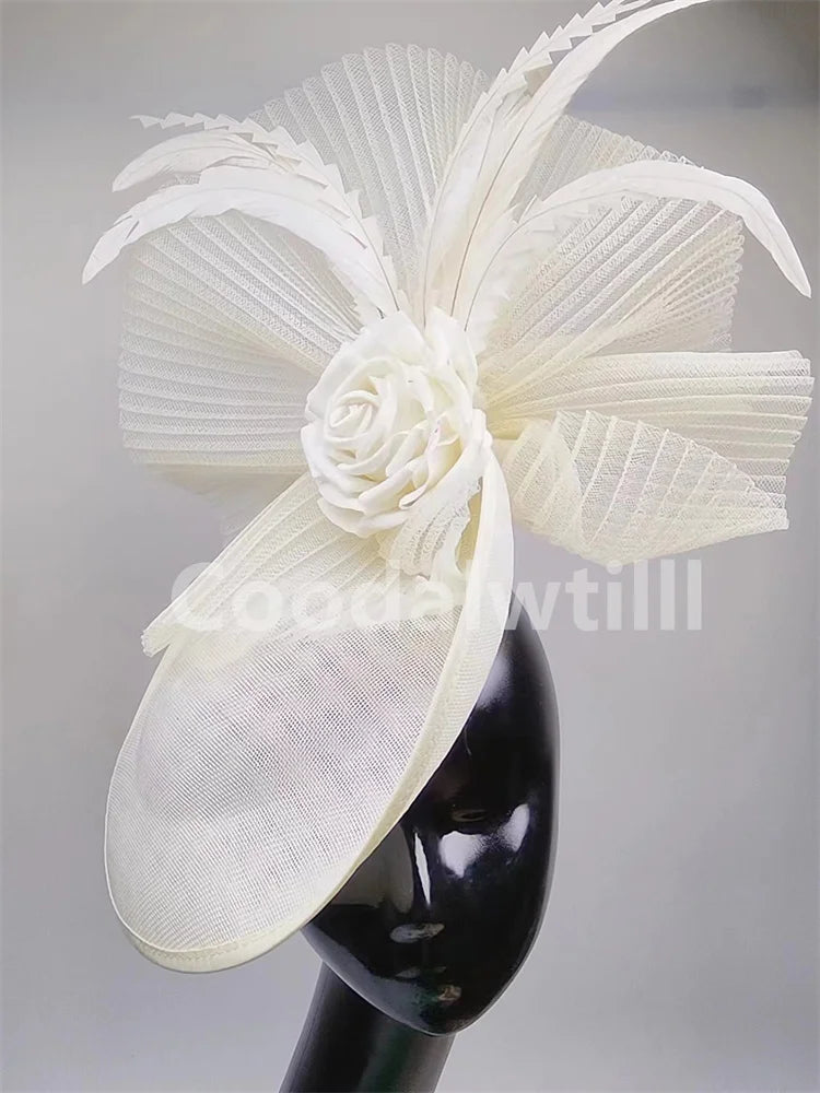 New Fashion Flower Fascinator Wedding Headpiece Women Party Dinner Pillbox Cap With Flower Hair Accessories Ladies Feather Cap