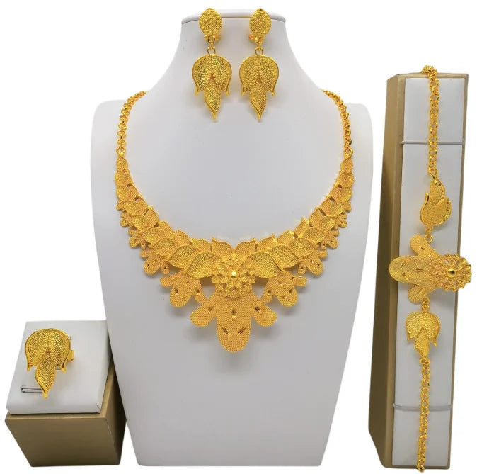 New Bridal Jewelry Set Dubai Necklace Earrings For Women Wedding 24k Gold Plated African Jwellery Bridesmaid Party Gift