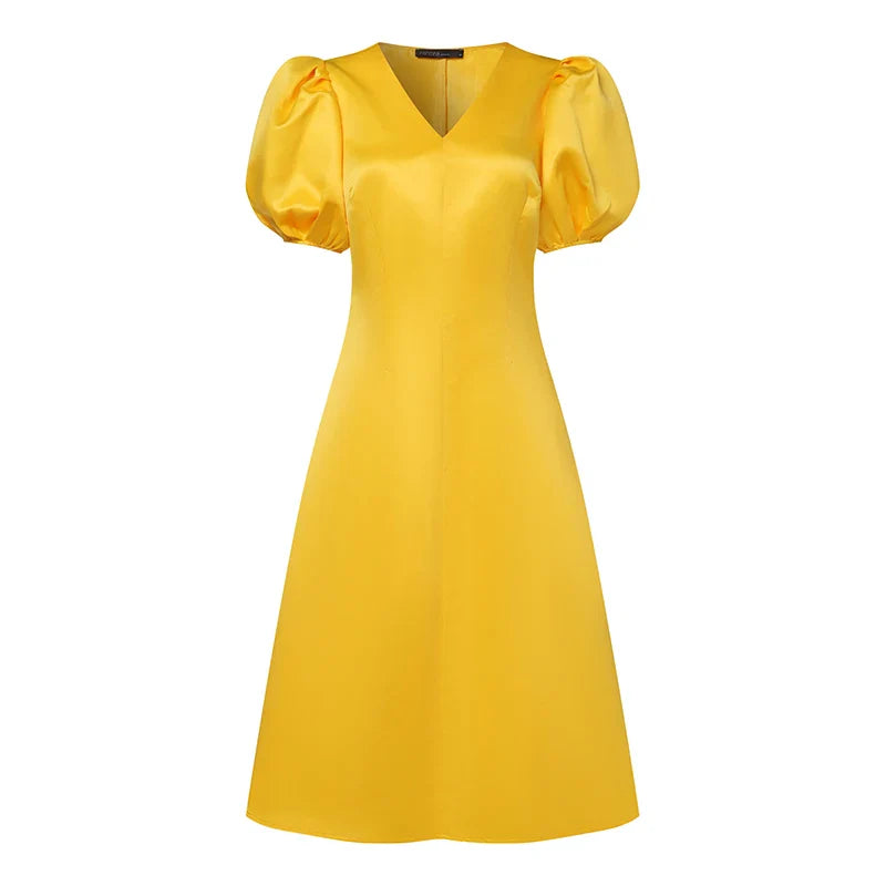 ZANZEA Woman Elegant Party Dress Summer Puff Sleeve V-Neck Dresses Fashion Solid Sundress Vintage A Line Vestidos Oversized 2024