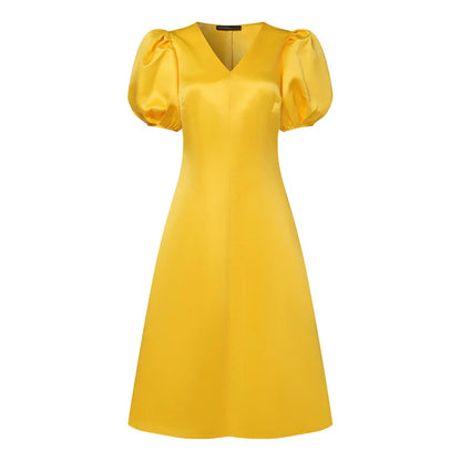 ZANZEA Woman Elegant Party Dress Summer Puff Sleeve V-Neck Dresses Fashion Solid Sundress Vintage A Line Vestidos Oversized 2024