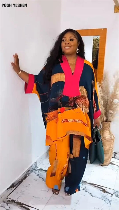 Plus Size African Clothes for Women Ankara Dashiki 2 Pieces Set Print Outfits 2025 New Muslim Fashion Tops Pants Trousers Suits