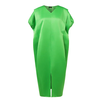 VONDA Plus Size Bohemian Women Maxi Dress 2025 Summer Split Long Sundress V-Neck Short Sleeve Casual Solid Party Satin Robe 5XL
