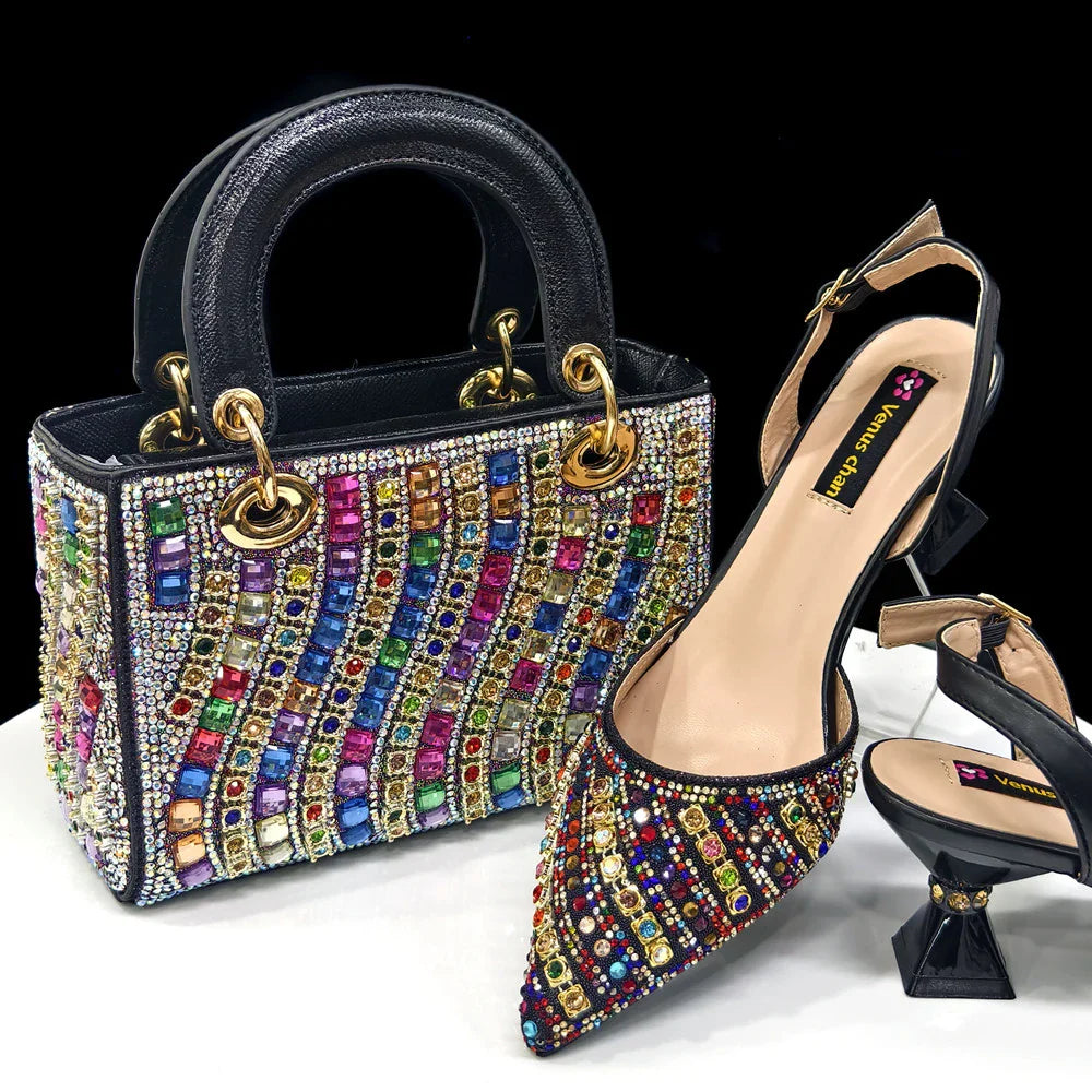 Venus Chan2025 Elegant Multicolor Color Women's  Heels and Rhinestone Handbag Set - Italian Design for Weddings and Parties