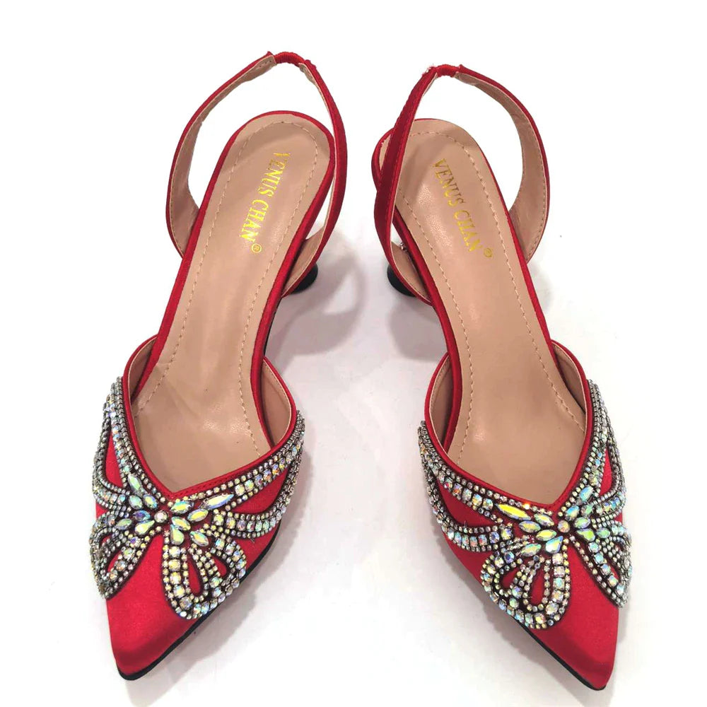 Venus Chan 2023 Yellow Classy Bowknot Pointed Toe Women's Shoes High Heel Elegant Sandals Shallow Mouth Shoes Bag Set Women