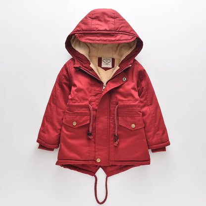 Winter Kids Clothes Plus Velvet Thicken Warm Jacket for Girls Casual Zipper Boys Outerwear Solid Versatile Children's Clothing