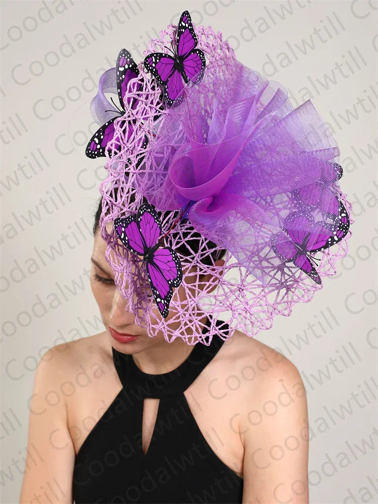 New Fascinator Wedding Headpiece Women Butterfly Headwear For Church Derby Hat Fascinators Headband Bridal Pillbox Cap Flower