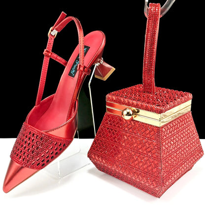Nigeria Fashion Rhinestone-encrusted Ladies Party Shoes And Special bag High Heels And Dual Purpose Mini Bag Women's Shoes