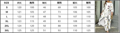 Women's Fashion Spring/Summer Casual Loose Irregular Printed Nine Sleeve Round Neck Shirt High Waist Wide Leg Pants 2-piece Set