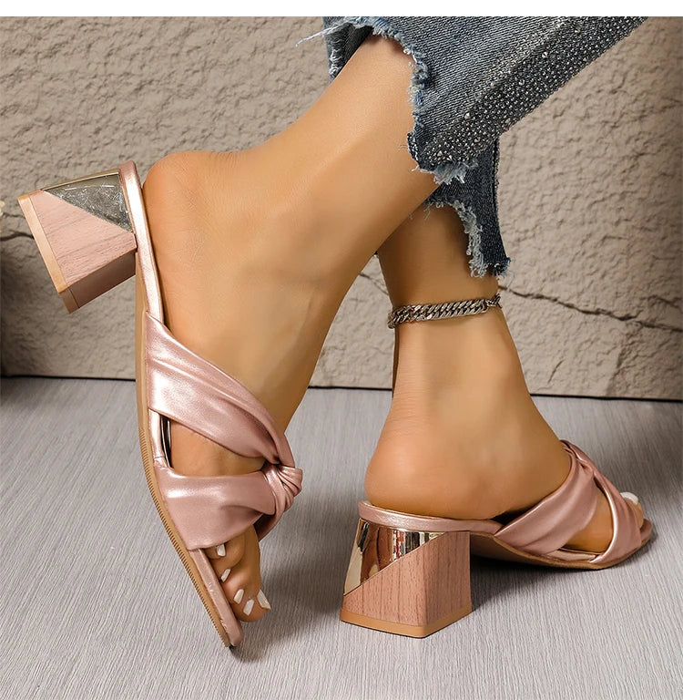Women's Sandals Square Head Heels Sandals For Heeled Summer Shoes Woman Fashion Slippers Summer Sandalias De Mujer Heels Shoes