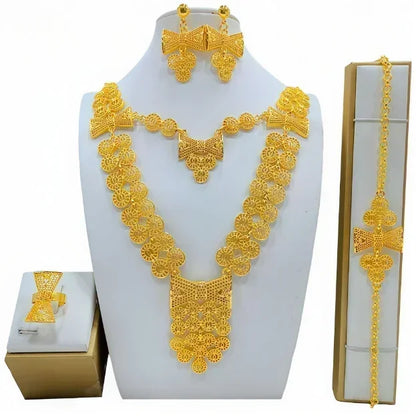 New Bridal Jewelry Set Dubai Necklace Earrings For Women Wedding 24k Gold Plated African Jwellery Bridesmaid Party Gift