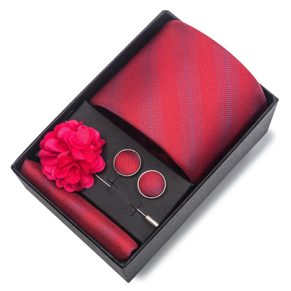 Top Grade Fashion 8 cm Wide Tie Sets Blue Stripe Men's Gravata Handkerchief Cufflink Box Fit Group Workplace Wedding Tie