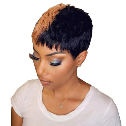 Short Bob Wig Human Hair Wigs Pixie Cut Wig For Black Women Brazilian Remy Hair Ombre Blonde Full Machine Made Wigs Wigh Bangs