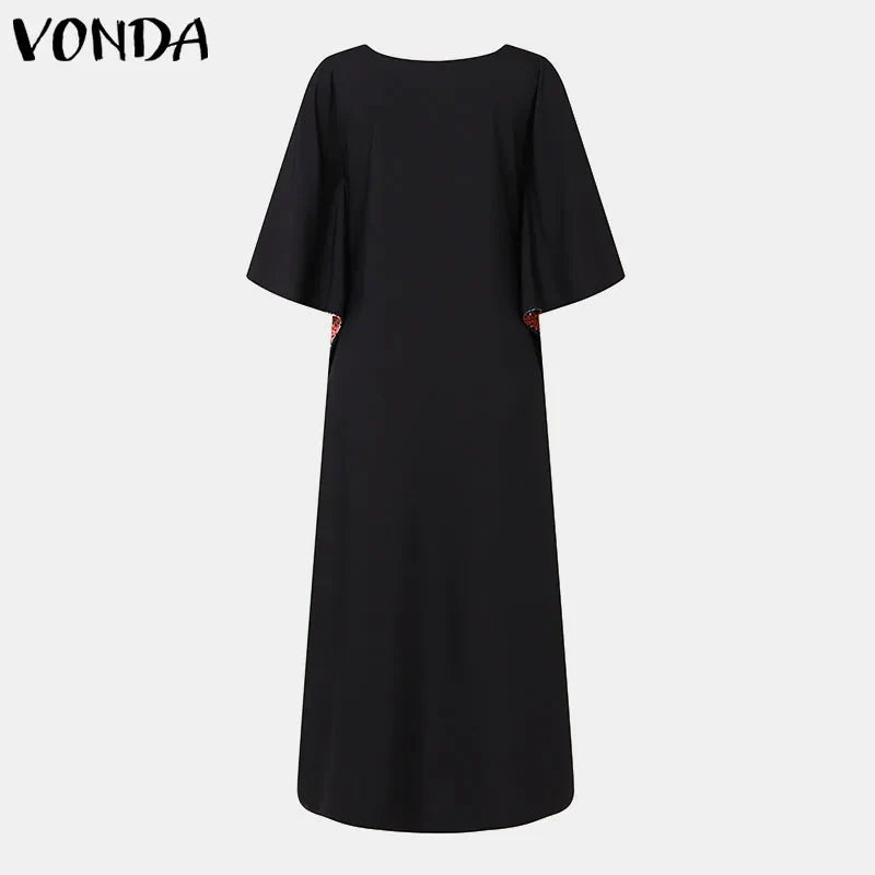 VOND Party Maxi Dress Women Elegant Printed Vestido 2024 Autumn Bat-wing Sleeve Bohemian Sundress Casual Loose Robe Femme