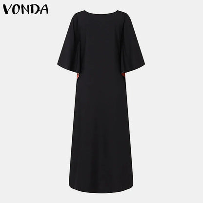VOND Party Maxi Dress Women Elegant Printed Vestido 2024 Autumn Bat-wing Sleeve Bohemian Sundress Casual Loose Robe Femme