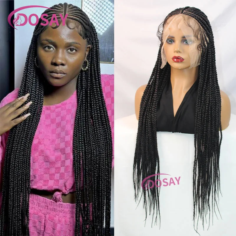 Synthetic 32" Full Lace Wig Braided Wig Middle Part Style Knotless Braided Lace Wig For Women Hand Made Lace With Baby Hair