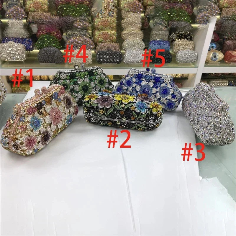New Bling Crystal Bridal Wedding Bag Purses Flower Shape Diamond Purse Luxury Handbags Fashion Women Crystal Prom Clutch Purse