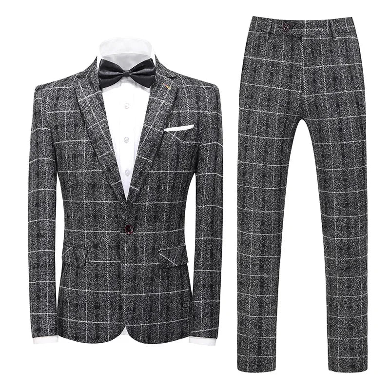 Traje De Hombre Elegante (Blazer+ Vest + Pants) Men's Fashion Business Gentleman Wedding Casual Plaid Cotton Linen British Suit