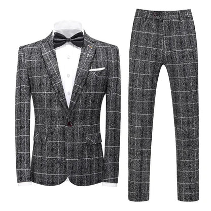 Traje De Hombre Elegante (Blazer+ Vest + Pants) Men's Fashion Business Gentleman Wedding Casual Plaid Cotton Linen British Suit