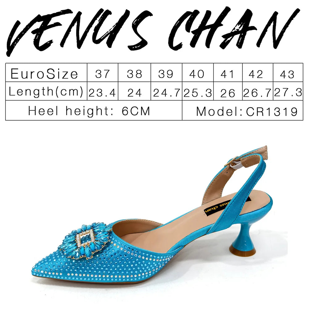 Venus Chan Luxury Rhinestone Heel & Handbag Set – Black & Gold Party Combo
