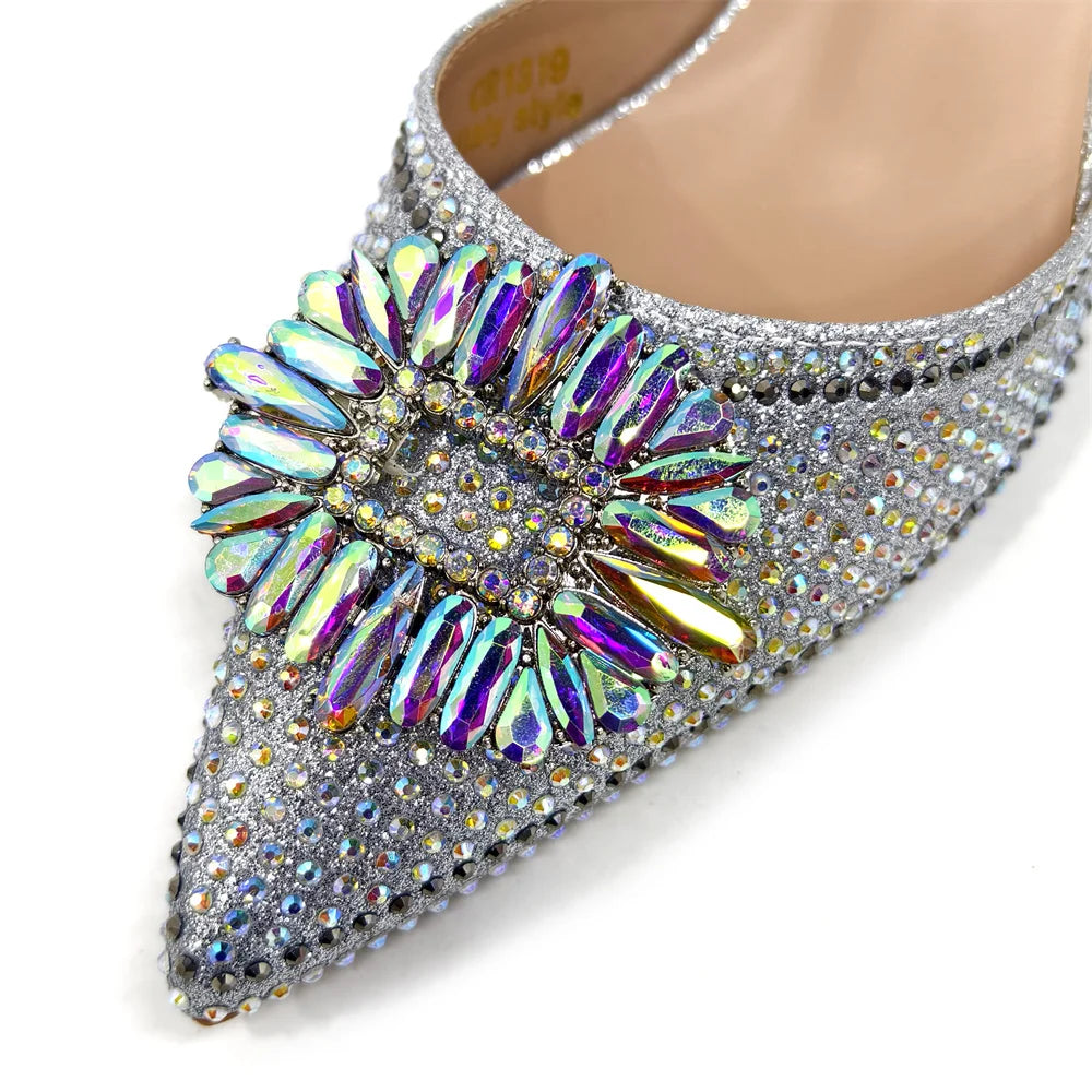 Venus Chan Luxury Rhinestone Heel & Handbag Set – Black & Gold Party Combo