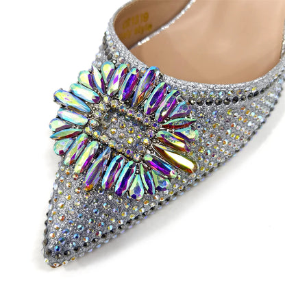Venus Chan Luxury Rhinestone Heel & Handbag Set – Black & Gold Party Combo