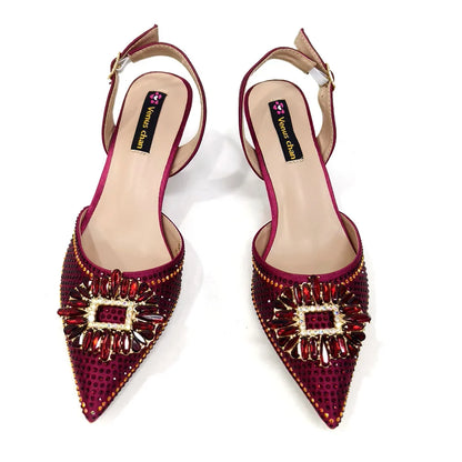 Venus Chan Luxury Rhinestone Heel & Handbag Set – Black & Gold Party Combo