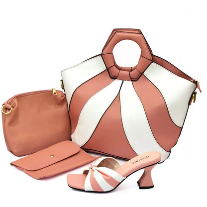 Summer Sandals for Women 2022 Fashion Colorblock Three Piece Tote Bag With High Heels Casual Ladies Shoes And Bag Set