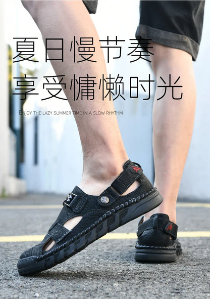 New summer men's sandals, microfiber upper, outdoor beach men's shoes, non-slip, wear-resistant, soft and comfortable