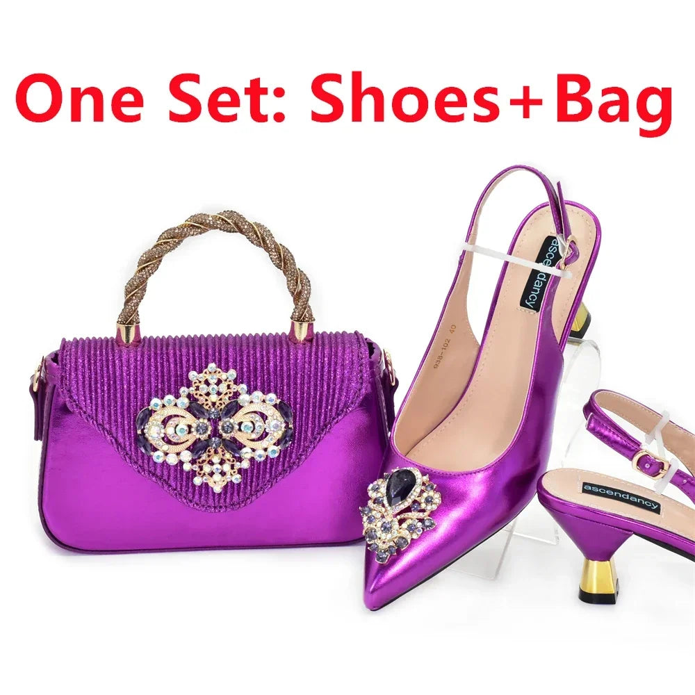 New Fashion Women Shoes and Bags To Match Set Nigeria Party Italian Shoe and Bag Set for Party in Women Elegant Heeled Pumps