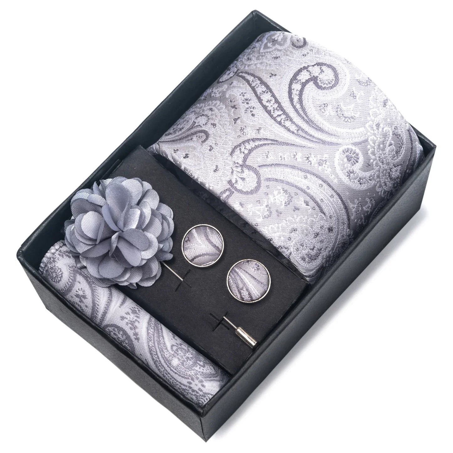 Top Grade Fashion 8 cm Wide Tie Sets Blue Stripe Men's Gravata Handkerchief Cufflink Box Fit Group Workplace Wedding Tie