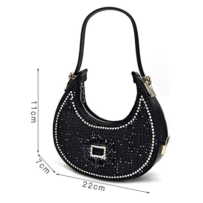 Venus Chan Luxury Rhinestone Heel & Handbag Set – Black & Gold Party Combo