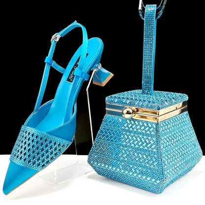 Nigeria Fashion Rhinestone-encrusted Ladies Party Shoes And Special bag High Heels And Dual Purpose Mini Bag Women's Shoes