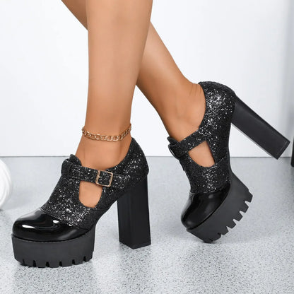 Women Designer Comfortable Fashion Thick Heel Shoes Autumn New Women Round Head Deep Mouth Thick Sole Color Matching High Heels
