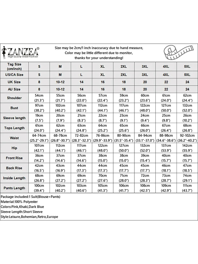 ZANZEA 2025 Summer Wide Leg Pants 2-Pieces Suits Elegant Commute Solid Causal Pant Sets Short Sleeve Shirt Women Trouser Outfits