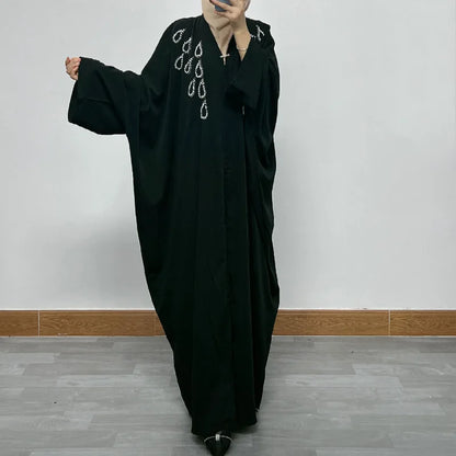 Ramadan Luxury Muslim Fashion Bat Sleeve Moroccan Turkiye Dubai Dress Middle East Arab Dress Sequins Golden Velvet Long Dress
