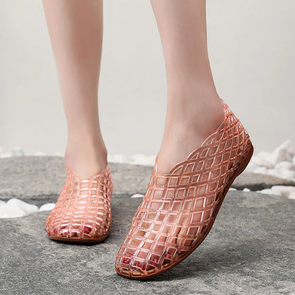 Summer Mesh Hole Flat Sandals For Women Jelly Shoes Elegant Fisherman Loafers Walking Comfy