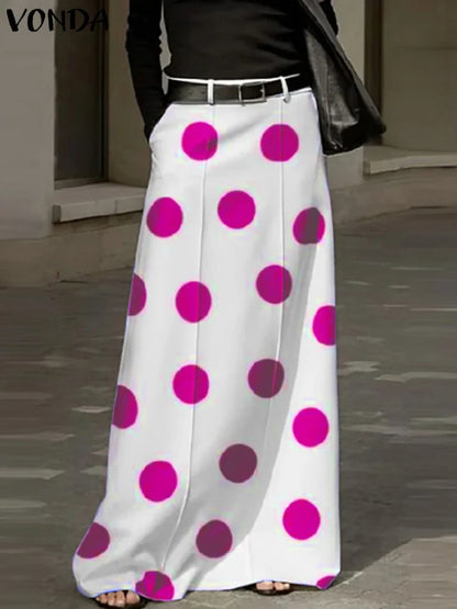 VONDA Party Skirts Women Dot Point Printed Long Skirt 2025 Summer High Waist Casual Loose A-Line Beach Skirts Oversized