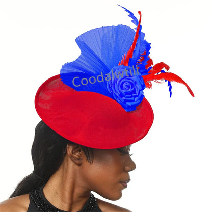 New Fashion Flower Fascinator Wedding Headpiece Women Party Dinner Pillbox Cap With Flower Hair Accessories Ladies Feather Cap