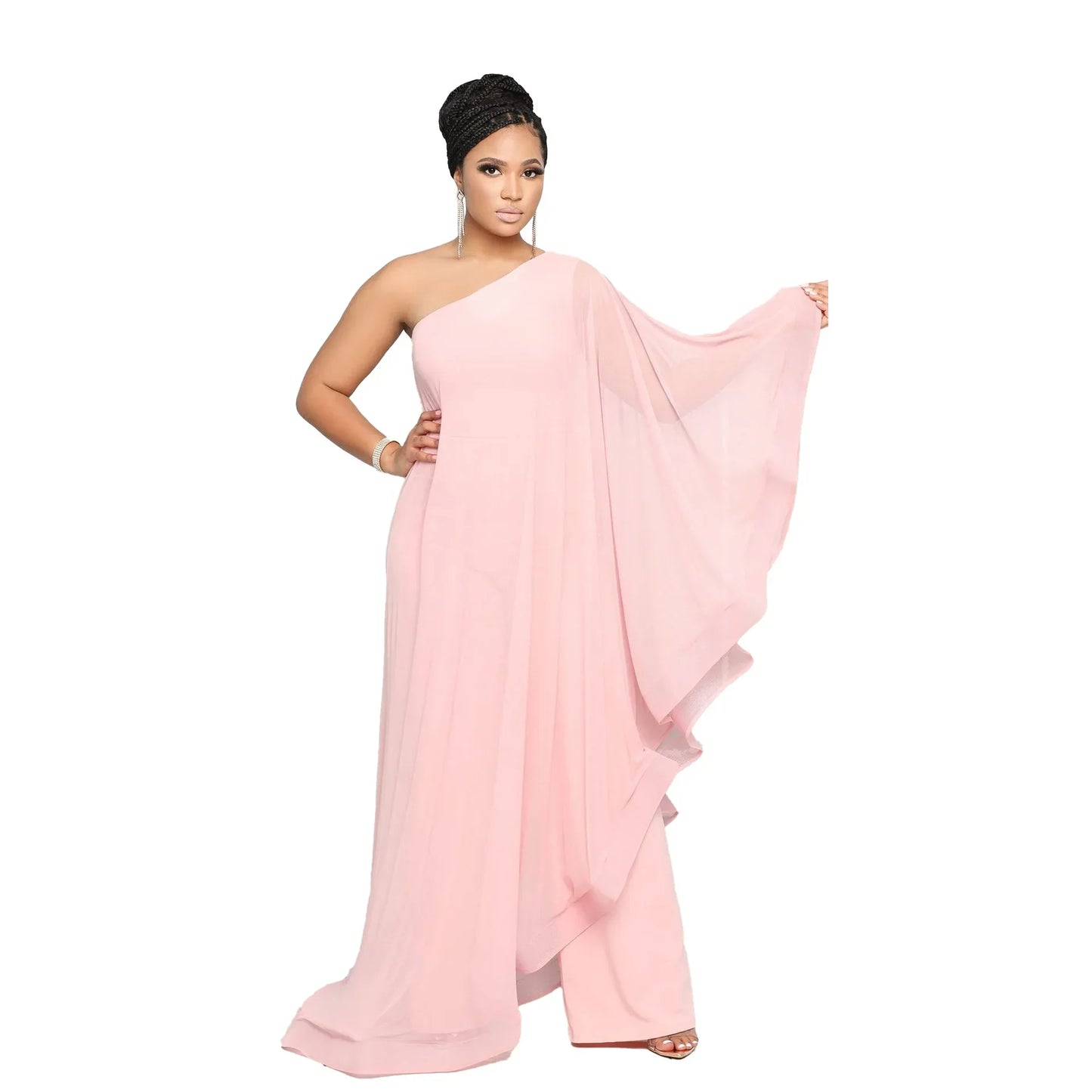 Women One Shoulder Jumpsuit Ruffle Long Sleeve Elegant Solid Aysmmetric Fashion Autumn Rompers Casual Party Club Jumpsuits 2024