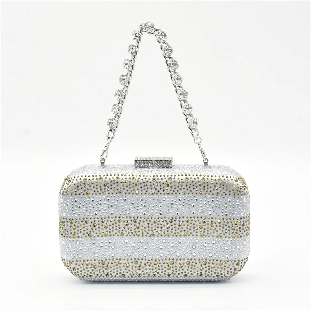 RUTIALNT Silver & Gold Crystal Shoe and Bag Set for Women