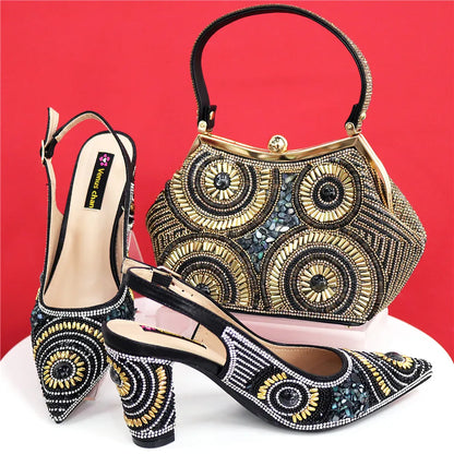 Spot Goods Elegant Streamlined Pointed Toe Women's Shoes Matching Flower Basket Handbag Party Women's Shoes And Bag Set